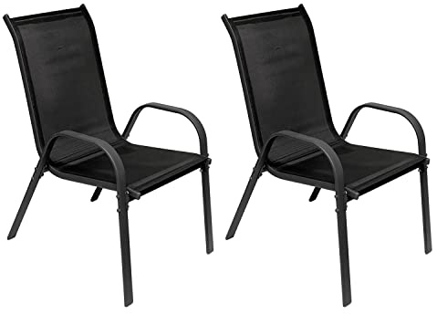 INDA-Exclusiv 2er Set Gartenstuhl Gartensessel Stapelsessel stapelbar mit Textilenbespannung Gartenmöbel Terrassenmöbel Anthrazit - Schwarz Metall - Textil
