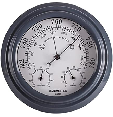 Barometro 3 in 1 Barometro da Parete Barometro da Esterno Termometro Igrometro Barometro da Parete Stazione Meteo Misuratore di Pressione Atmosferica Digitale per Interni Esterni,Bianco Cenere