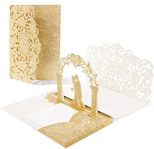 Vicloon Pop Up Hochzeitskarte, Karte zum Valentinstag, Hochzeitskarte 3D mit Umschlag, Hochzeitskarte Glückwunsch für Hochzeitstag, Verlobung, BeichteHochzeitsglückwünsche(Sekt)