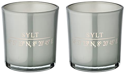 EDZARD 2er Set Teelichtgläser Sylt (H 8 cm, Ø 7,5 cm) grau/Gold – Teelichthalter Glas, Windlicht Set, Kerzenglas, Deko Glas, Teelichtglas modern, Tischdeko Wohnzimmer, Geschenkidee