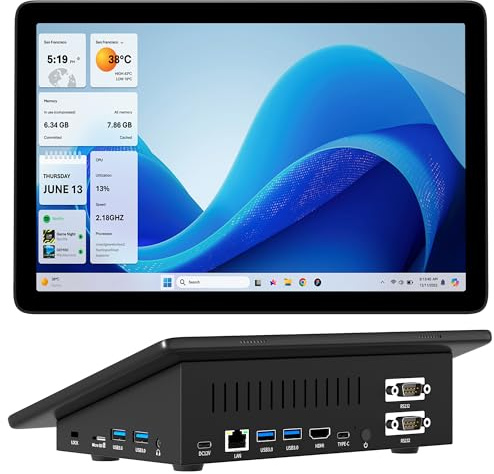 HIGOLEPC Mini PC, 10.1 pollici touchscreen Win 11 Pro Mini Computer, Celeron J4125 8GB RAM/128GB ROM Mini PC con schermo, Dual R232 HDMI, BT 5.2, WiFi 5.0, Type-C, supporto avvio automatico.