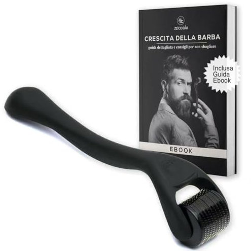 Zziccalu Dermaroller Crescita Barba E Capelli Da 0.5 Mm - Rullo Con Aghi In Titanio E Guida Ebook Dettagliata In Italiano - Trattamento Efficace Anche Per Cicatrici Smagliature Acne
