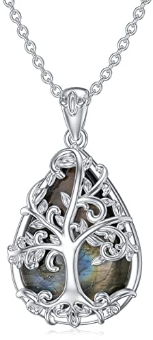 HARMONY BOLA Arbre de Vie Labradorite Collier en Argent Sterling 925 Arbre de Vie Collier Pendentif Bijoux Cadeaux d'anniversaire pour Femme Maman