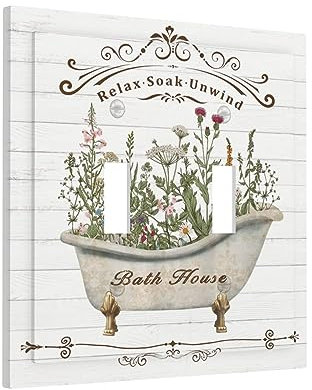 Tablero de madera rústico de granja, flor botánica, cubierta de interruptor de luz de doble palanca decorativa, placa de pared de 2 bandas, placa frontal eléctrica para baño, cocina, accesorios de