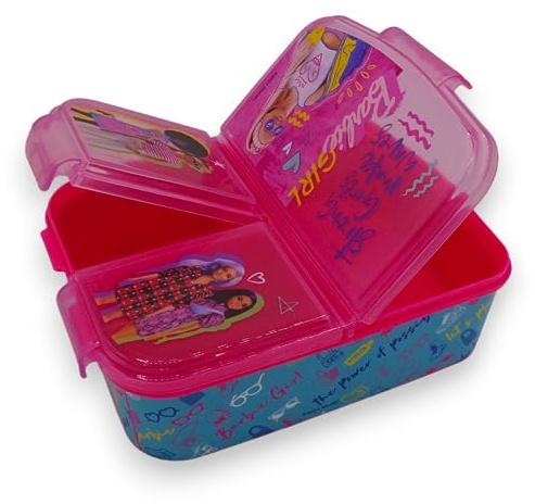 variouss Fiambrera Escolar de 3 Compartimentos, Tapex Sandwichera infantil para almuerzo con licencia oficial (Barbie)