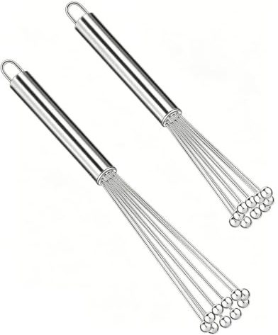 LATRAT 2 Piece Stainless Steel Ball Whisk Set, Whisk Small Ball Whisk Set Wire Egg Whisk Set for Cooking, Mixing, Whisking, Beating, Stirring
