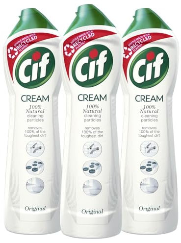 Cif Nettoyant de surface polyvalent en crème original enrichi d'un parfum frais d'océan composé de particules nettoyantes 100% naturelles pour un nettoyage doux et fiable, lot de 3 achats multiples