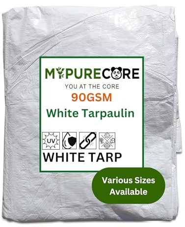MYPURECORE Heavy Duty White Tarpaulin – Durable, Waterproof & UV Resistant – Versatile Tarp Sheet for Outdoor, Garden, Camping – Large Groundsheet for Pergolas, Sheds, Weather Protection (5m x 5m)