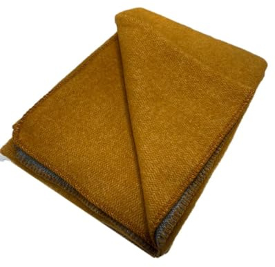 Alpenwolle Wollplaid Oberbett Wolldecke Neuseelandwolle doppelt, 100% Wolle, 140x200cm, 490g/m2 (gelb/grau) im Geschenk Verpackung