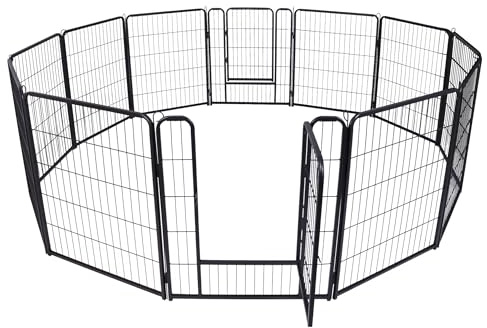 LZQ Welpenauslauf Welpenlaufstall DIY, Laufstall Hund faltbar mit Tür, Hundelaufstall für Wohnung 12 Gitterplatten je 80 x 65 cm für Hunde Wohnung & Garten