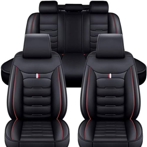 SSIMOO Auto Sitzbezüge Set Autositzbezüge für Hyundai Tucson 2000-2024, Vorne Und Hinten Leder Auto-Schonbezüge Wasserdicht Zubehör Innenraum,E/Black-red