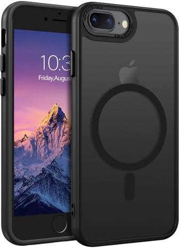 DUEDUE Magnetic Case for iPhone 7 Plus/iPhone 8 Plus Case [Compatible with Wireless Charging] Translucent Matte Back, Full-Body Protective Shockproof Phone Cover for iPhone 7 Plus/8 Plus 5.5, Black