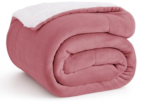 Bedsure GentleSoft Sherpa Fleece Throw Blanket for Couch, Non-Heated, Thick and Warm Throw for Girls and Women, Soft Fuzzy Plush Blanket for Winter, Dusty Rose, 50x60 Inches