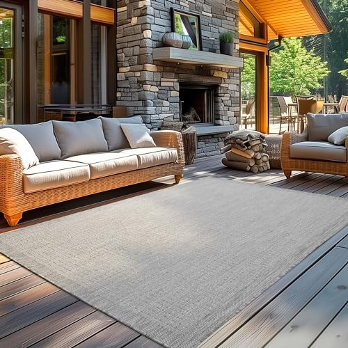 Carpetsale24 In- & Outdoor Teppich Wetterfest 140 x 200 cm Einfarbig Grau - Waschbar, Wasserfest, Pflegeleicht und Flachgewebe - Ideal für Balkon, Garten, Terrasse und als Küchenteppich