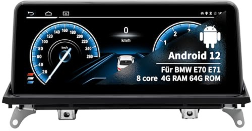 Autoradio pour BMW X5 X6 E70 E71 2007 2008 2009 avec Système CCC Android 12 8 Core 4+64 GB avec Navigation CarPlay Android Auto Système iDrive, écran Tactile 10,25 Pouces Prend en Charge la Carte SIM
