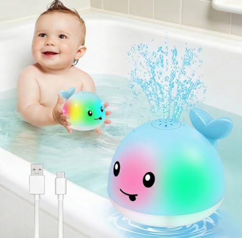 Gigilli Badewannenspielzeug, Leuchten Wal Badespielzeug Baby ab 1 2 3 Jahr | Wasserspielzeug Baby Kinder Pool, Baby Geschenk Spielzeug ab 1 2 3 Jahre Junge & Mädchen, Blau