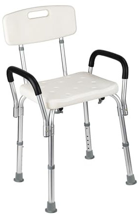 Fabulcozy Duschhocker Duschstuhl mit Rückenlehne höhenverstellbar belastbar bis 136 kg Duschsitz rutschfest und stabil Badewannenhocker aus Aluminium und PE