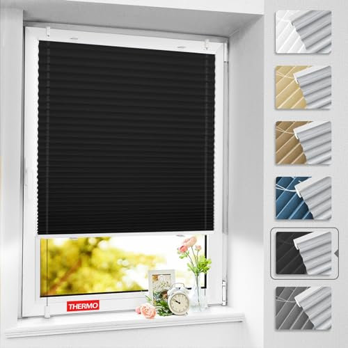 BelleMax Plissee ohne Bohren verdunkelung, Thermo Plisseerollo Klemmfix, Schwarz 85x130cm(BxH), Verdunklungsplissee 100% lichtundurchlässig für Fenster, Blickdicht Sichtschutz Sonnenschutz