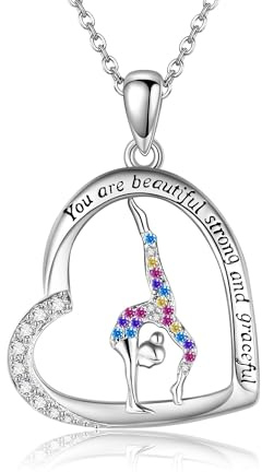 HUKKUN Gymnastik Halskette Sterling Silber Turner Herz Anhänger für Tochter Inspiration Schmuck für Turner