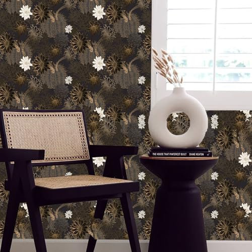 Alwayspon Black Self Adhesive Wallpaper with Cacti, Peel and Stick Furniture Transfer Sticker Decals Living Kids Room Wall Art, Sticky Back Vinyl Film Roll for Drawer Cabinet Wardrobes Covering Decor