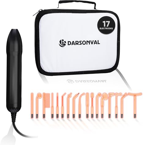 Bactosfera Darsonval Alta Frequenza Viso Professionale con 17 Elettrodi e Borsa - Macchinario Elettrostimolatore Faccia e Corpo, Ossigenoterapia per Ringiovanimento e Acne Trattamento Antirughe (Nero)