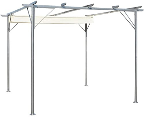 Homgoday Pergola with Retractable Roof Cream White 3x3 m Steel Garden Arches, Trellises, Arbours & Pergolas, Garden Arches, Trellises, Arbours & Pergolas