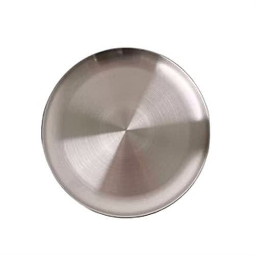 Plato de Servicio Plato redondo de acero inoxidable for restaurante, cafetería, cocina, plato plano, plato Circular de Metal for cena, plato de postre con espejo esmerilado Vintage Platos de Cena(Medi