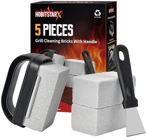 Griddle Stone Grill Brick - Grill Bricks Cleaning Block Barbecue Grill Cleaner Pumice Stone for Blackstone Griddle Accessories Flat Top Brick -3 PCS Grill Cleaning Bricks with Handle