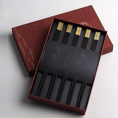 GAROEN Bacchette Bacchette riutilizzabili in Metallo Bacchette Bacchette Cinesi per Uso Domestico, 5 Paia di Bacchette Antiscivolo in Scatola Regalo (E 25 cm)