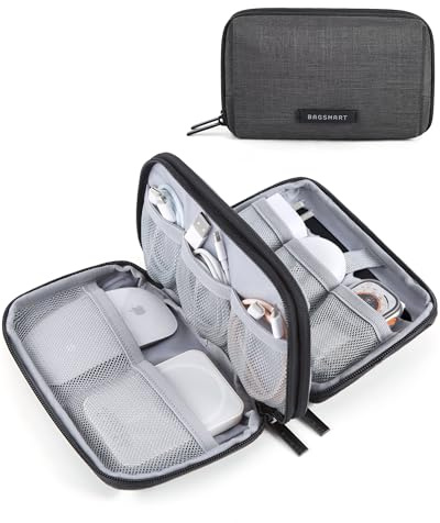 bagsmart Travel Cable Organiser Bag Essential Pouch for Tech Accessories | Compact Gadget Bag for Charging Cables, Power Banks, Flash Drives, USB, Black