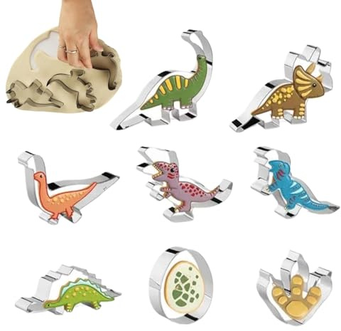 Cortador de galletas de dinosaurio para sándwich para niños, juego de 8 moldes de dinosaurio, moldes para galletas, moldes para tartas de dinosaurio, lindos cortadores de galletas para fiestas de