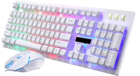 TINEASUR 1set Wired Usb White Game Keyboard Set with Ergonomic Design Anti-Ghosting Mechanical Feel Keyboard and Mouse for Computer Use