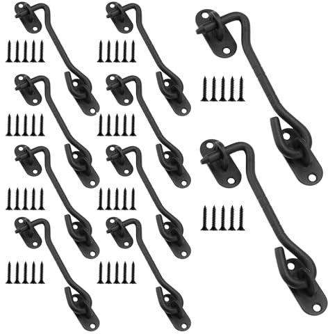 CHUIFAI Pack of 10 10 cm Cabin Hooks, Black, Stainless Steel Storm Hooks with Eyelet, Small, Window Hooks, Door Hooks for Sheds, Windows