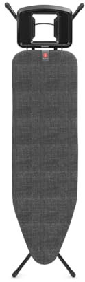 Brabantia Ironing Board B, 124x38cm - Denim Black | 100% Fairtrade Cotton | Stable & Anti-Wobble Frame | Foldable with Adjustable Height & Solid Steam Iron Rest | Fairtrade & C2C Certified