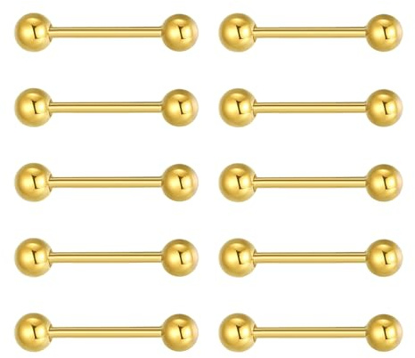 Besyvvin tungpiercing 6 mm kula bröstvårtspiercing 12/14/16/19 mm stavlängd kirurgiskt stål piercing tunga bröstvårta silver guld, 5mm, Rostfritt stål