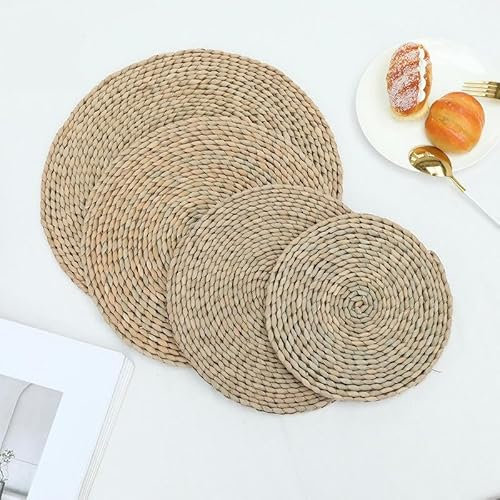 Tovagliette. Tovagliette tessute rotonde/ellittiche da 11-30 cm Tovagliette in buccia di mais naturale/giacinto d'acqua, tovagliette in rattan intrecciato a paglia Sottopiatti intrecciati a mano(25cm)