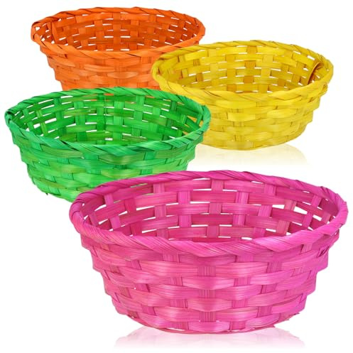 com-four® 4x Bastkorb in bunten Farben zur Dekoration - Osterdeko - Körbchen für Ostereier, Brötchen, Snacks und Schlüssel - Osternest