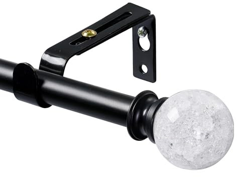 Gardinenstange Schwarz 67 bis 187cm, 16mm Vorhangstange mit Transluzenten Endkappen, Teilbare Teleskop-Gardinenstange, Dekorative Gardinenstange für Schlafzimmer, Wohnzimmer, Balkon, Fenster