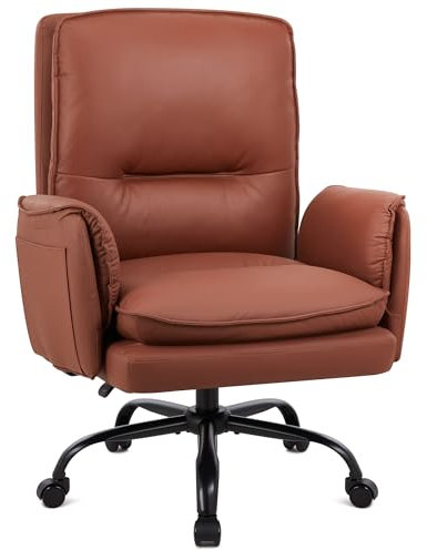 IWMH Bürostuhl, PU Leder Ergonomischer Schreibtischstuhl, Verdickte Kissen Breiten Sitz Chefsessel mit Rollen,90-135° Reclining Drehstuhl Schminktisch Stuhl Höhenverstellbarer mit Armlehne (Braun)