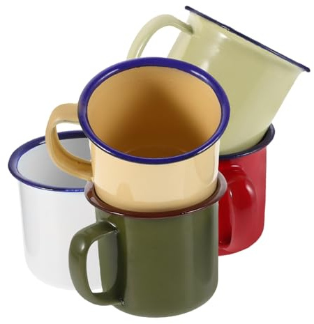 FUNOMOCYA Set of 5 Enamel Mugs with Comfortable Grip and Easy to Hang Design, for Picnics and Family Dinners, Featuring Vintage Style and Charming Appearance, Sturdy Enamel Mugs