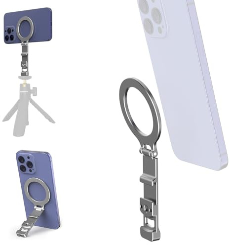 Soporte Magnético Plegable de Sobremesa Móvil Compatible con iPhone 17-12 | Compacto Plegable, Aluminio CNC Resistente, Multifuncional: Soporte Sobremesa, Empuñadura, Adaptador Trípode Rosca 1/4 Fácil
