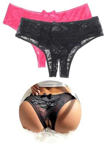 ohyeahlady Women French Knickers Plus Size Floral Lace Thongs Sexy Panties | S-4XL,Soft Stretchy Tangas,Hollow Out Bikini Briefs,Frilly Ruffled,Elastic Waistband,Cute Bow,Comfortable Sexy Underwear