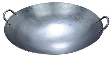 Iron Wok Pan - Olla de cocina tradicional forjada a mano con cuchara grande, 40 cm de diámetro para uso en restaurantes