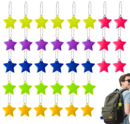 afhgdjr 36 StüCk SchlüSselanhäNger Kinder,Reflektoren Kinder,6 Farben, Je 6 StüCkreflektoren FüR Schultasche Rucksack Fahrrad Gehen Laufen Radfahren FrüHen Morgen