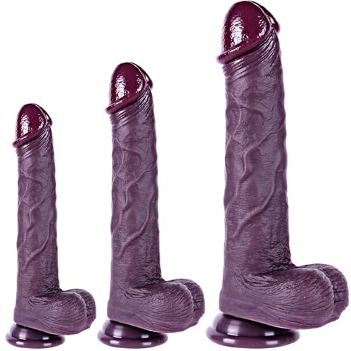 Set de dildos negros de silicona líquida de doble densidad (21,5 cm, 23 cm, 28 cm): 3 tamaños de dildos realistas grandes, desde pequeño hasta grande, perfectos para principiantes y usuarios avanzados