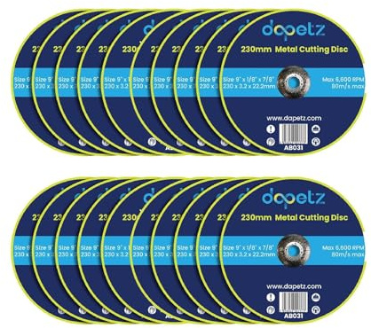 Dapetz Lot de 50 disques à tronçonner en métal durable pour meuleuse d'angle 230 x 3,2 x 22,2 mm, disques de meuleuse haute performance en acier inoxydable avec alésage de 22,2 mm pour une coupe
