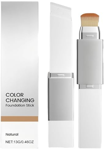 Color Changing Foundation,Full Coverage Foundation Stick with Brush,2-In-1 Concealer Cream Stick,Lightweight Natural Makeup,Waterproof Long-Lasting,Friendly and No Irritating to Skin,Natural