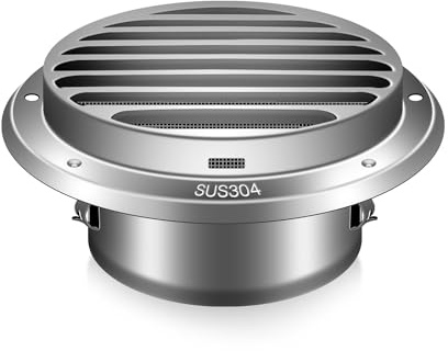 Aygrochy, griglia di ventilazione, 120 mm, in acciaio inox 304, rotonda, griglia di scarico, avvitabile, griglia anti-insetti, flangia, griglia a lamelle
