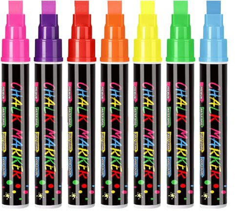8 Pack Liquid Chalk Pens, 7mm/10mm Jumbo Chalk with with 20g Ink, Non-Toxic Dry Erase Marker Pens for Chalkboards, Signs, Windows, Blackboard, Glass, Car, Sign Writing for Festival (A, 10mm Line)
