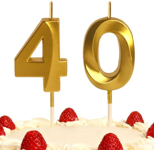 40th Birthday Candles Gold Number 40 Happy Birthday Candles Cake Topper Decorations for Children Birthday Party for 3D Designed Wedding Anniversary Party Wedding Anniversary Celebration Supply